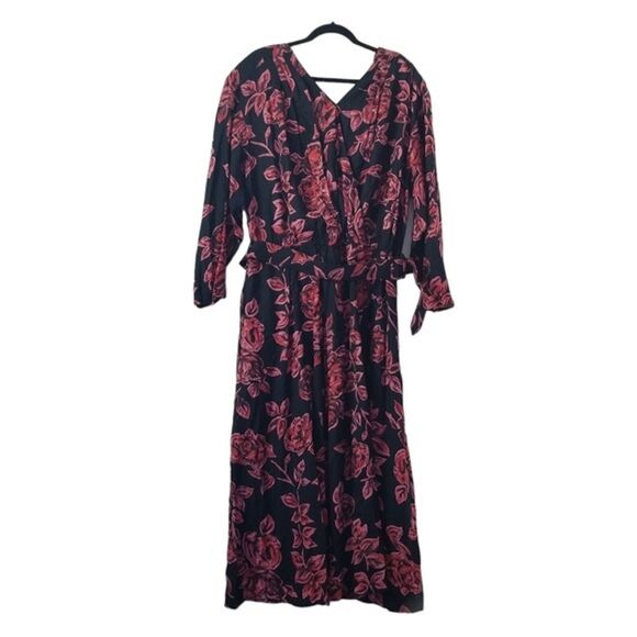 Vintage Floral Black and Red Dress by Together size 24 - Picture 1 of 8